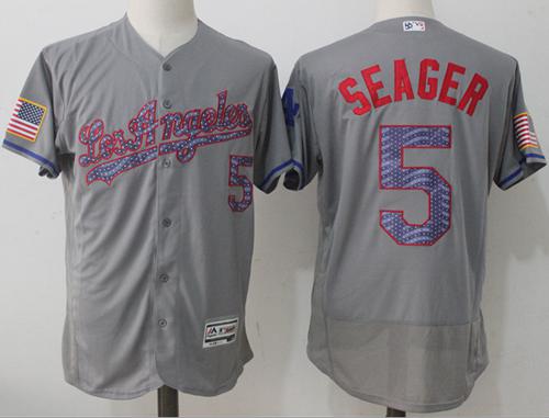 Dodgers #5 Corey Seager Grey Fashion Stars & Stripes Flexbase Authentic Stitched MLB Jersey - Click Image to Close